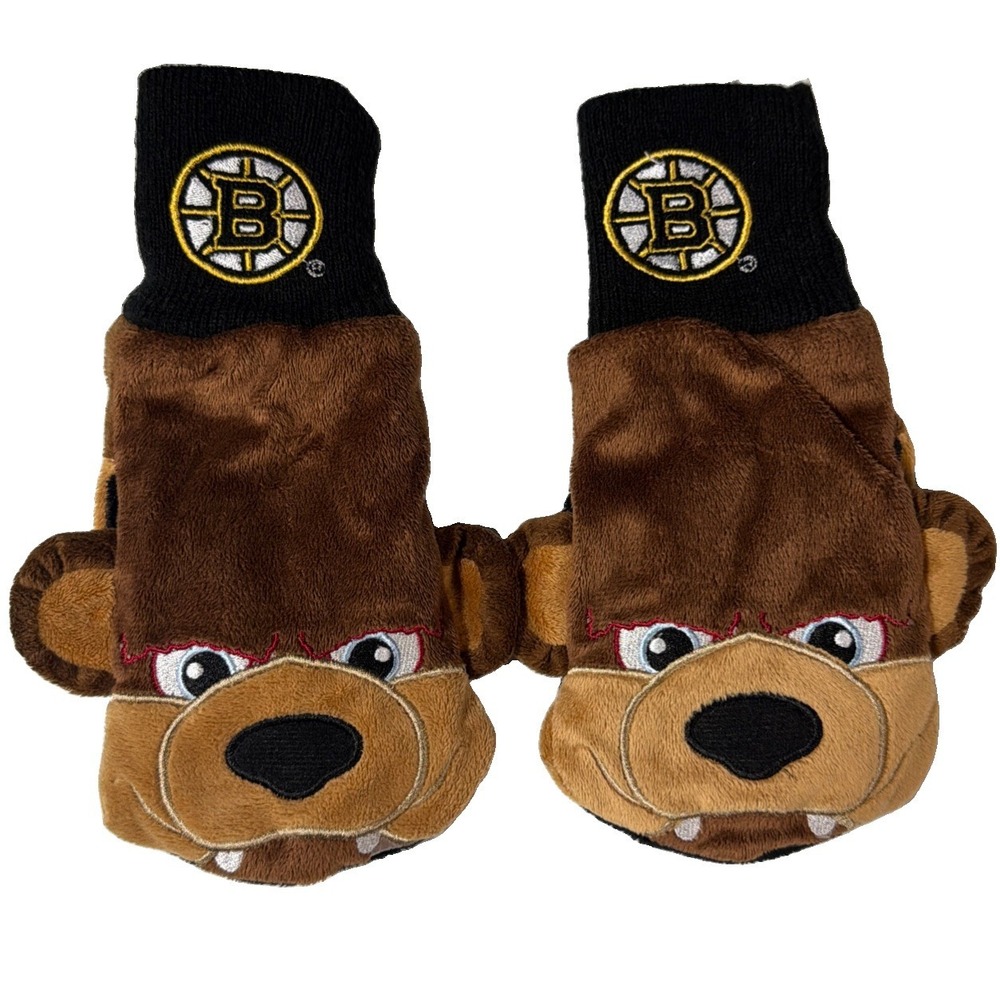 Boston Bruins Womens L  XL Mascot Mittens Gloves Fleece Winter NHL Bear Blades